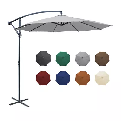 3M Outdoor Garden Banana Parasol Hanging Umbrella Cantilever W/ Crank Base Cover • £78.98