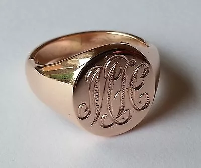 Silver Or Gold Signet Ring With Hand Engraved Monogram Crest Or Coat Of Arms • $287.98