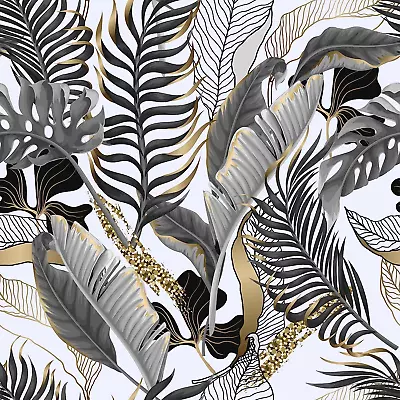 COKCOKR Modern Black/Gray/Gold Peel And Stick Wallpaper Tropical Banana Leaf ... • $21.58