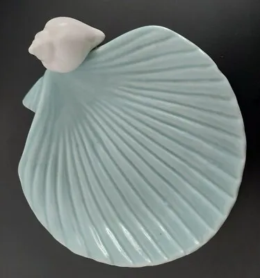 Clam Shell Shape Ceramic Soap Dish Light Green & Ivory 14.5 X 13.5 Cm - VGC • £8.99