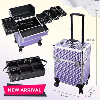 Rolling Makeup Train Case Travel Trunk Cosmetic Organizer Storage Nail Supplies • $163.24