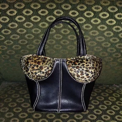 Vintage 90s Y2k Leopard Cheetah Black Bustier Corset Mini Purse Bag  • $30