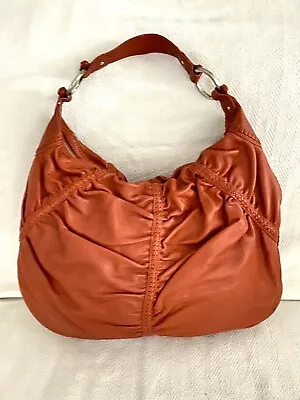 JUNIOR DRAKE Soft Burnt Orange Leather Boho Purse Handbag Black Large • $49