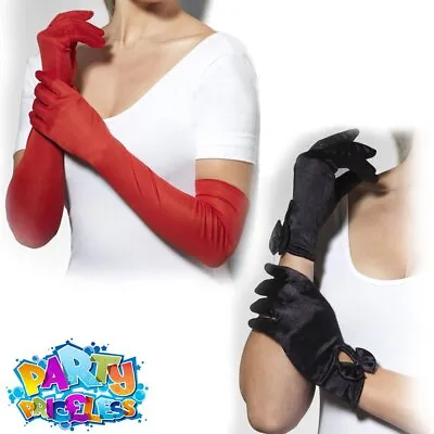 £5.45 • Buy Adults Ladies Fever Satin Long Red Gloves Short Black Fancy Dress Accessories