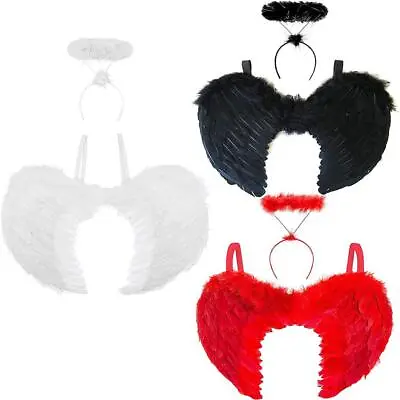 £8.96 • Buy Angel Fairy Feather Wings Halo Red Black White Halloween Christmas Fancy Dress 