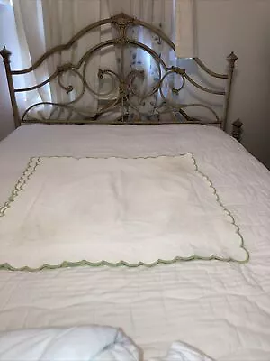 2 Matouk King  Cream Floral Embroidered Euro Shams Green  Scalloped Borders 31” • $99