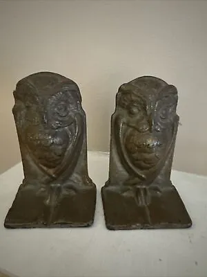 Antique Ornate Cast Iron OWL Bookends Bronmet Early 1900s • $95