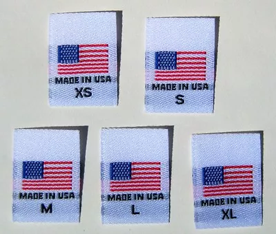 1000pcs WHITE WOVEN CLOTHING SEWING LABELS MADE IN USA AMERICAN FLAG XS S M L XL • $44.99