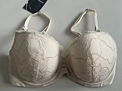 BNWT M&S Autograph Cream Satin & Graphic Lace Padded Underwired Balcony Bra • £15