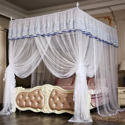 Summer Bed Netting Canopy Mosquito Net Embroidery Head Bed Curtain & Frames King • $151