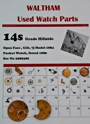 Waltham14Pocket Watch Parts Model 1884 Grade Hillside Ser No 2989380 WP3/007 • £7.99