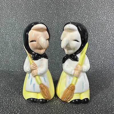 Vintage Health Happiness Kitchen Witch Salt & Pepper Shakers Yellow Halloween A • $24