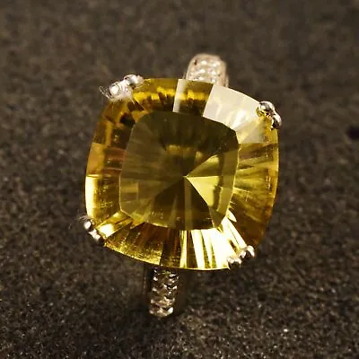 12 Cts Natural Yellow Citrine & Moissanite 925 Sterling Silver Statement Ring • $64.07