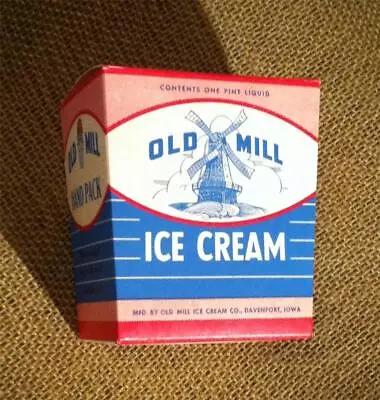 Old Mill Vintage Unused One Pint Ice Cream Carton Davenport Iowa With Wind Mill • $6.99