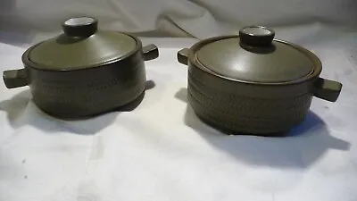Vintage Denby Chevron 2 Small Lidded Soup Sauce Bowls Dishes • £9.99