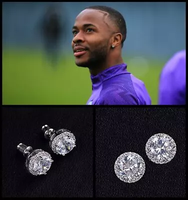 Men’s: Raheem Sterling LARGE 10mm 18ct White Gold Plate Cubic Zirconia Earrings • £8.95