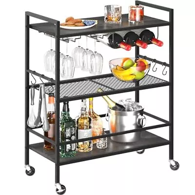 Bar Cart With Wheels Bar Carts For The Home 3-Tier Rolling Kitchen Cart Wit... • $68.66