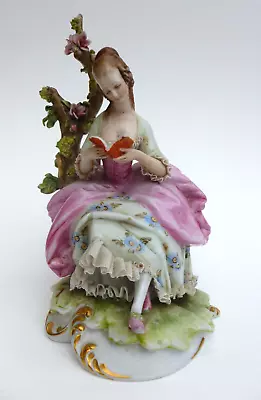 Capodimonte Figure Of Seated Lady Reading A Book By Giuseppe Cappe  Dresden Lace • £0.99