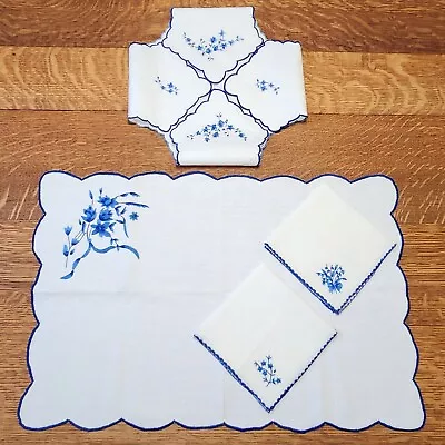 Vintage Madeira Embroidery Breakfast Set Tray Mat 2 Napkins Bread Basket Liner • $54