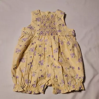 NWT Gymboree Lavender Bouquet 3-6 Mo Yellow Smocked Bubble Romper Vintage 2004 • $37.99