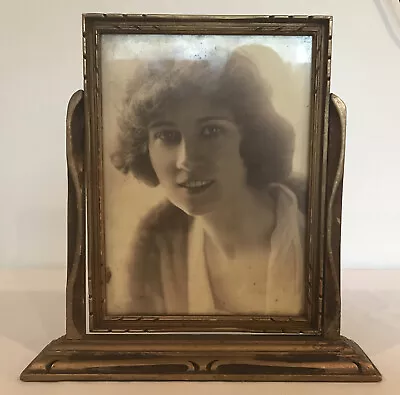 Vintage Antique Art Deco Swinging Tilt Tabletop Wood Picture Frame With Photo • $35