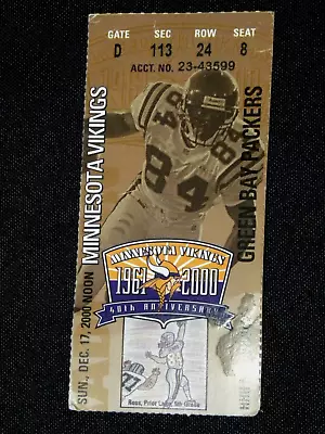 Green Bay Packers @ Minnesota Vikings 12-7-2000 NFL Ticket Stub Randy Moss Photo • $32