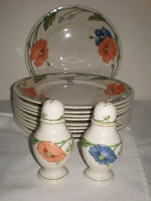 Set 10 Villeroy & Boch W Germany AMAPOLA 10.5/8  Dinner Plate Salt Pepper Shaker • $299.95