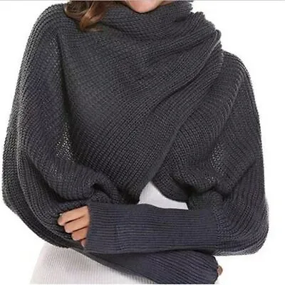 Men Women Scarf Poncho Autumn Winter Knitted Long Sleeve Wrap Shawl Scarf US • $15.31