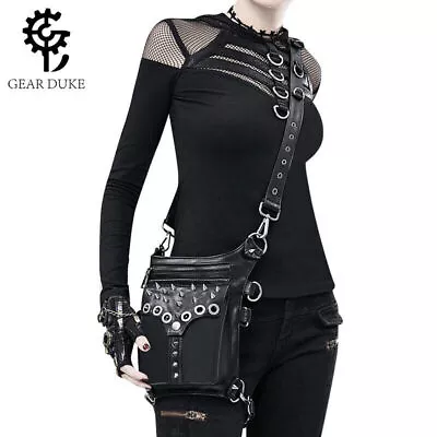 GEARDUKE Gothic Steampunk Leather Crossbody Shoulder Waist Chest Men Women Bag • $46.35