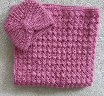 Hand Crochet Car Seat Blanket & Baby Hatrose Pink Baby Shower/newborn Gift New • £5.99