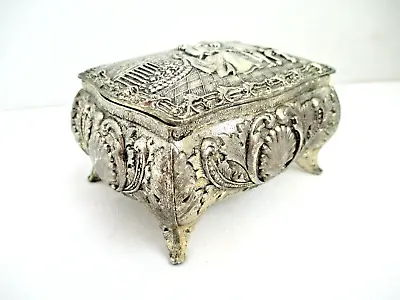 Antique Footed Ornate Silver Plated Trinket Box With Red Felt Inlay Japan • £29.01