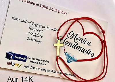 £27.99 • Buy ❤ 14k Gold Cross Nylon Cord Adjustable Perfect Gift Spiritual Protection