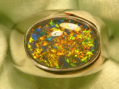 Mens Opal Ring Sterling Silver Natural Opal Triplet. 14x10mm Oval Item 190389. • $179.51