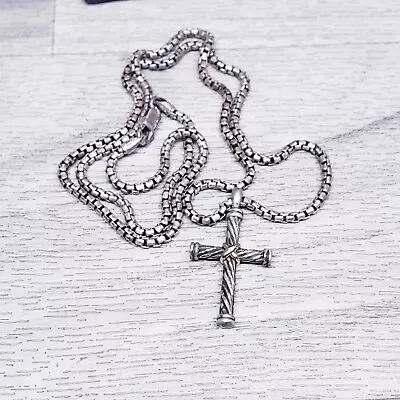 David Yurman Sterling Silver Petite Cable Cross & 22  Necklace Chains W/ Box • $229.99