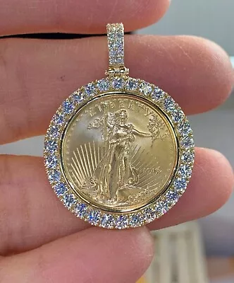 Real Moissanite 2.0 Ct Round Medallion Necklace 14K Yellow Gold Plated 18  Chain • $175