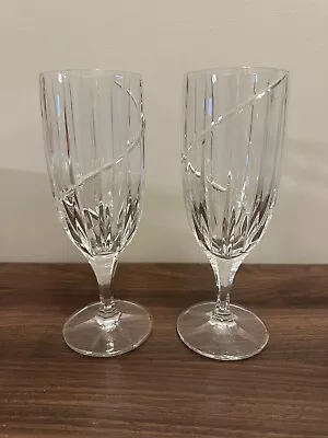 Set 2 Mikasa Uptown Crystal Stemmed Iced Tea Glasses Goblets Vertical Swirl Cuts • $23.45