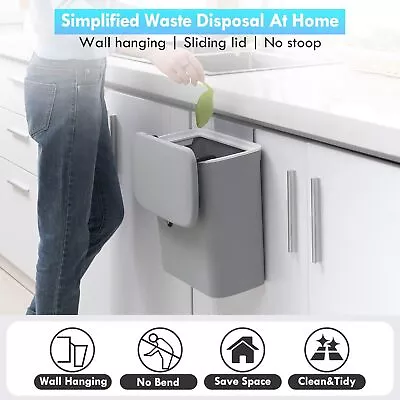 9l Wall Mounted Waste Bin Kitchen Cabinet Door Cupboard Hanging Trash Can W/ Lid • £9.95