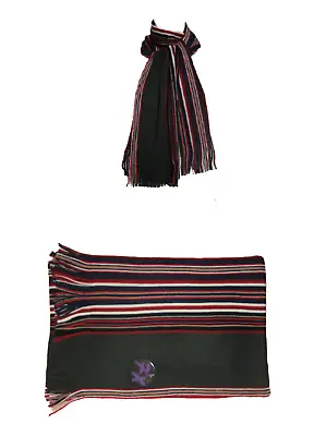 Men's Long Stripe Scarf Red/Charcoal Mix Fine Knit Winter Warm • £5.75