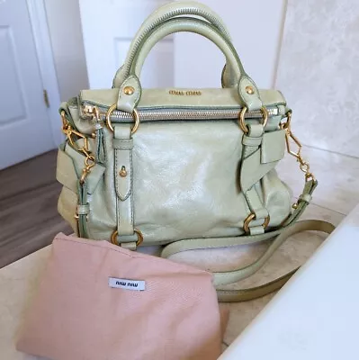 $225 • Buy Miu Miu Vitello Lux Leather Mini Bow Satch Bag Pastel Green Good Used Condition