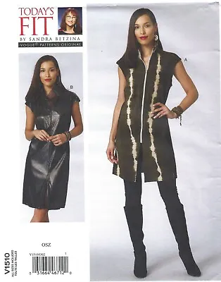 Vogue V1510 Zip-Front Tunic & Vest W Standing Collar Cap Sleeves OSZ UNCUT • $14.95