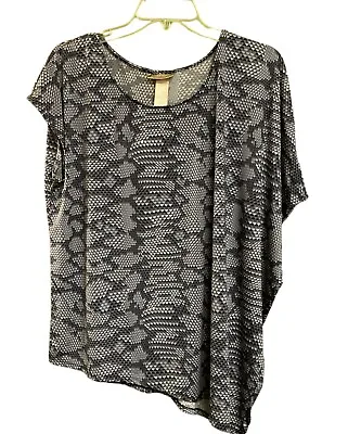 Miss Tina Shirt Top Size L 12-14 Animal Print Rayon Stretch Black/Gray • $8.85
