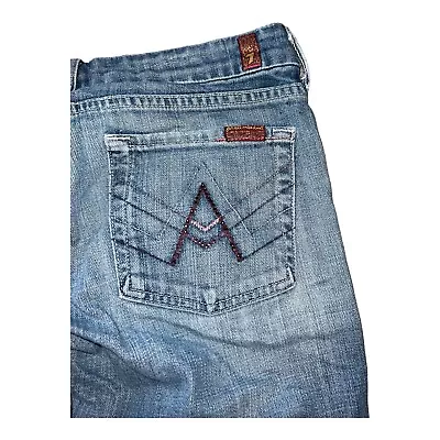 7 For All Mankind Womens 29 Blue Dark Wash Pink Purple A Pocket Denim Jeans • $30