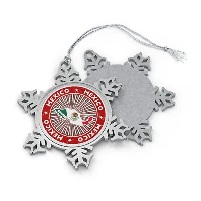 Mexico Christmas Ornament - Snowflake Shape - Mexican Flag Country Outline • $17.50