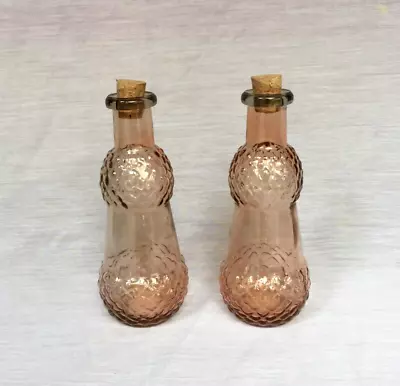 2 LATTICE Pink Glass Hobnail Pattern 8  Medicine Bottles With Cork - New! • $11.99