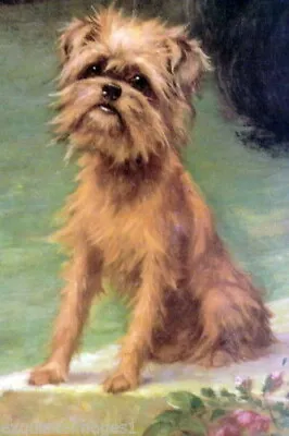 Handmade Oil Painting Repro Maud Earl Brussels Griffon Puppy Dog Sitting On Step • $49
