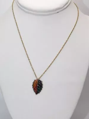 A476-vintage Necklace~16  Gold Tone Chain~silver Tone/autumn Leaf Pendant • $7.50