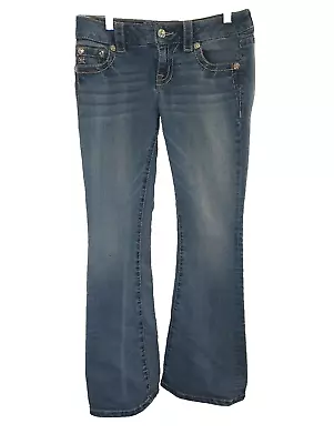 Miss Me Jeans Womens 26 (29X30) Blue Denim Low Rise Flare Bejeweled Distressed • £18.95