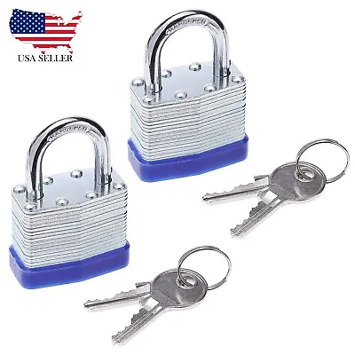 Laminated Steel Padlock With Key Lock 1-1/4 In Wide Lock Body Fence 2 Pack • $9.95