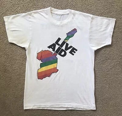 VTG 1985 Live AID AIDS Foundation Philadelphia T-Shirt Small Guitar S/M Shirt 85 • $276.47