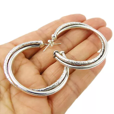 Large Heavy Handmade Double Hoop 925 Sterling Silver Twisted Circle Earrings • £69.99